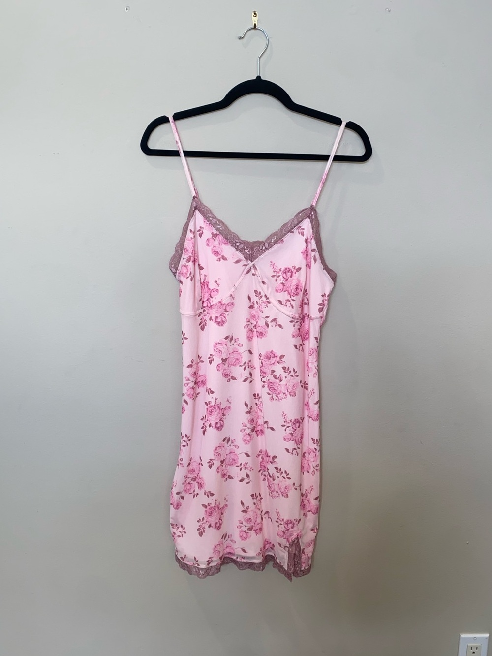 Wild Fable Pink Floral Lace-Trim Mini Slip Dress - Feminine, Girly, Coquette